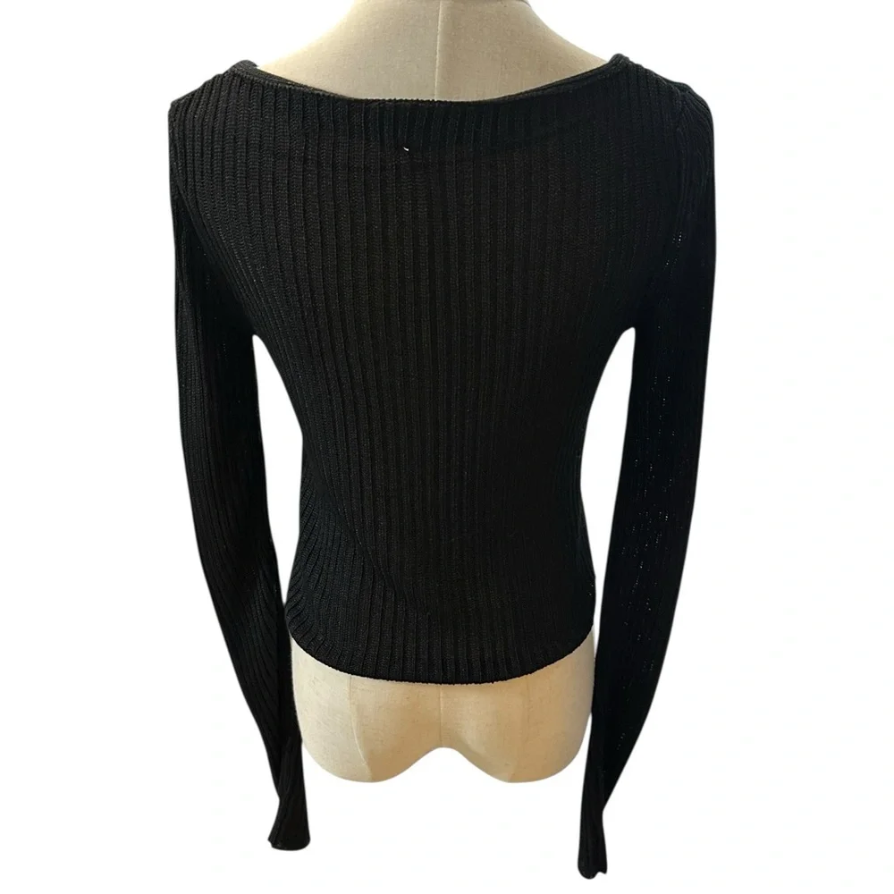Free People‎ Game On Ribbed Cardigan Size XS Black Basic Staple Minimalist